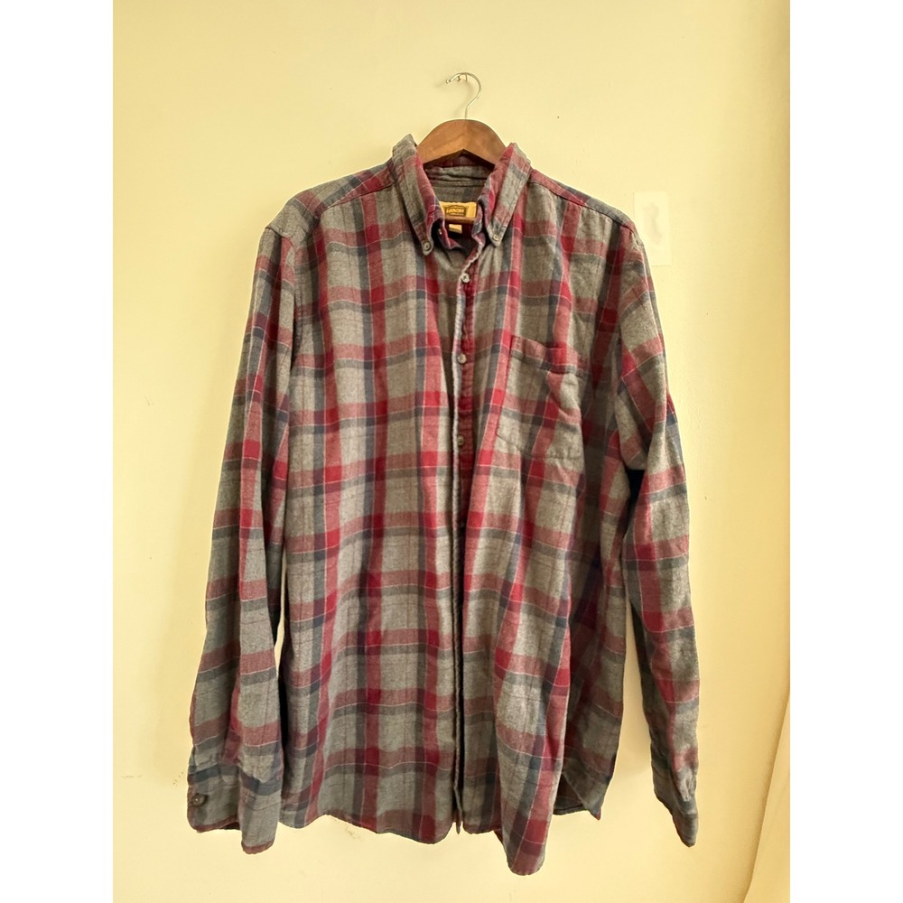 The Foundry Supply Co Mens XLT Red Gray Plaid Cotton Flannel Button Down Shirt